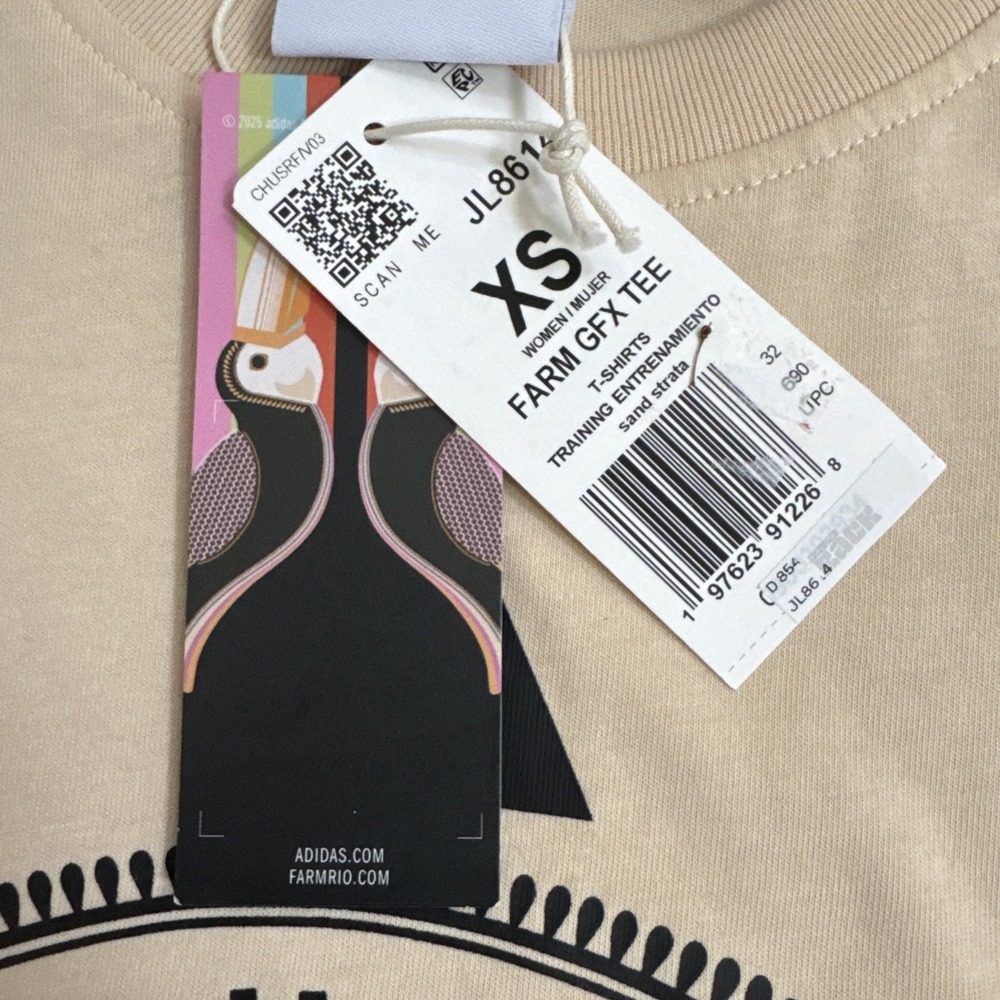 Adidas Women's Farm Hoodie JL8614 Size XS T Shirt Beige Butterfly - Picture 4 of 8